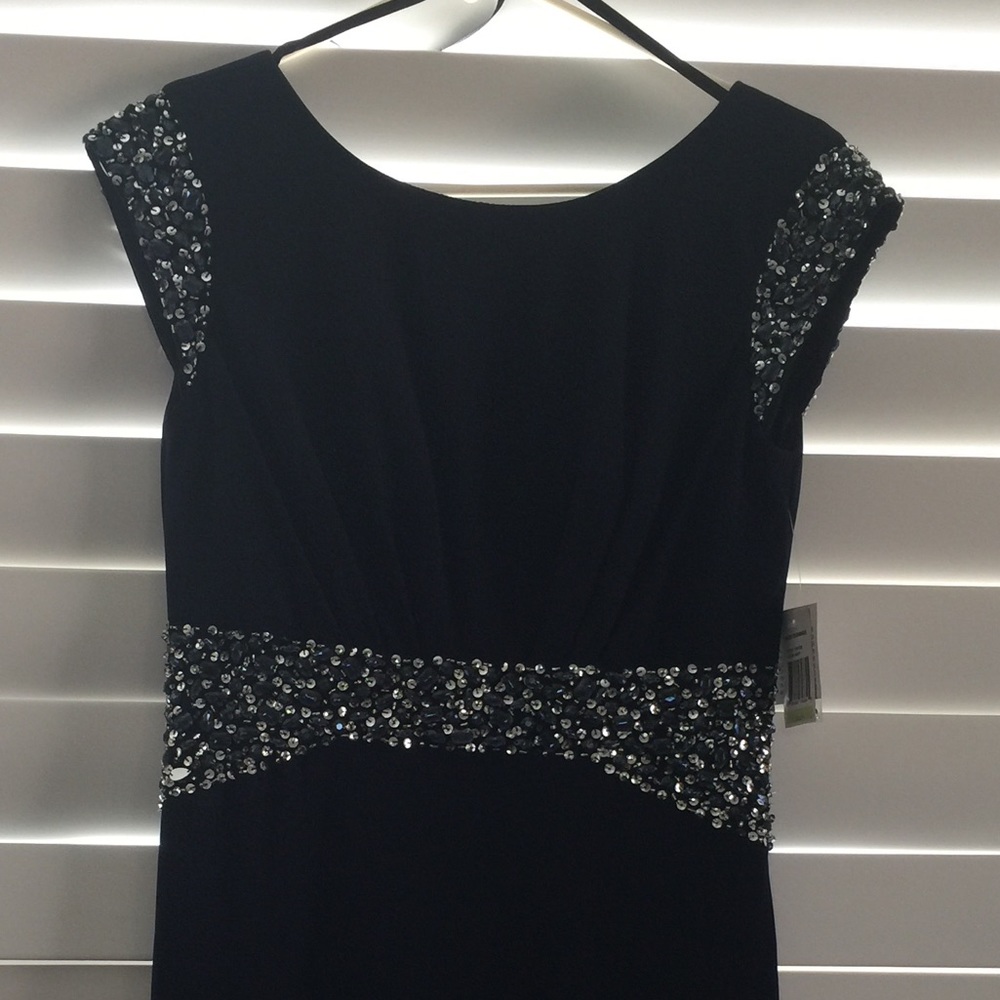 NWT Alex Evenings Navy Beaded Waist Dress